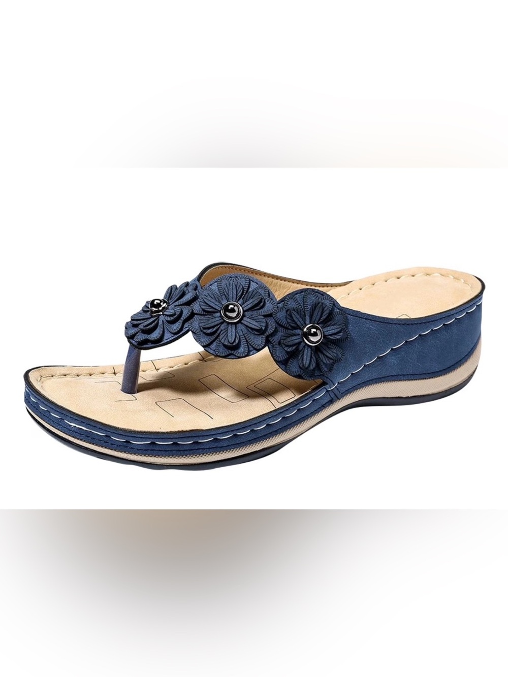 Navy Floral Thong Sandal - Women
